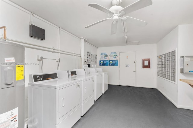 251 SW 132nd Way Unit 201H, Pembroke Pines, FL 33027 - communal laundry room featuring electric water heater, washer and clothes dryer, and ceiling fan