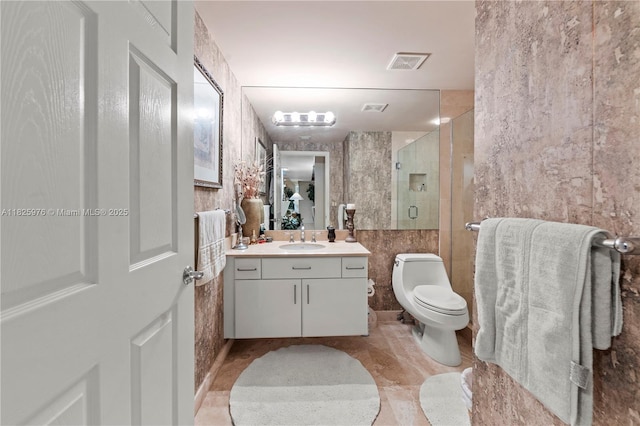 3200 N Ocean Blvd Unit 405, Fort Lauderdale, FL 33308 - bathroom featuring vanity, a stall shower, and tile walls