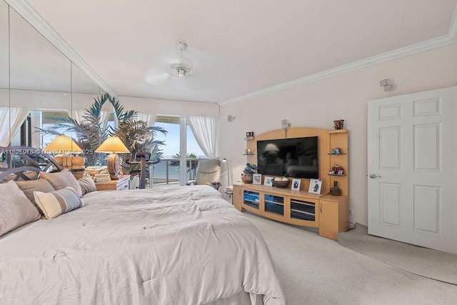 3200 N Ocean Blvd Unit 405, Fort Lauderdale, FL 33308 - bedroom featuring carpet, crown molding, and access to exterior
