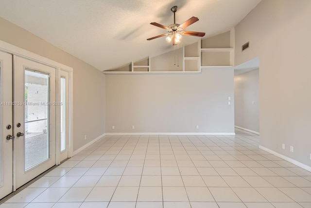 11035 NW 27th St, Sunrise, FL 33322 - spare room with a ceiling fan, high vaulted ceiling, and light tile patterned flooring