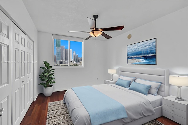 275 NE 18th St Unit 706, Miami, FL 33132 - bedroom with a closet, wood finished floors, and ceiling fan