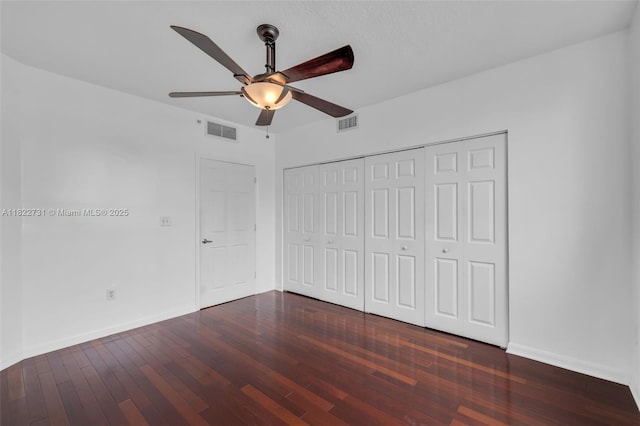 275 NE 18th St Unit 706, Miami, FL 33132 - unfurnished bedroom featuring wood-type flooring, a closet, and ceiling fan