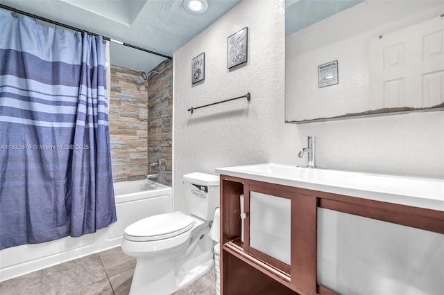 5820 Australian Pine Dr, Tamarac, FL 33319 - full bathroom featuring a textured wall, shower / bathtub combination with curtain, and vanity