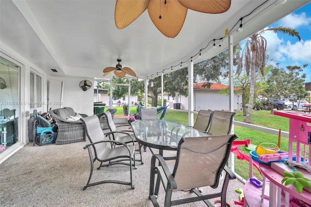 5820 Australian Pine Dr, Tamarac, FL 33319 - sunroom featuring outdoor dining space and ceiling fan