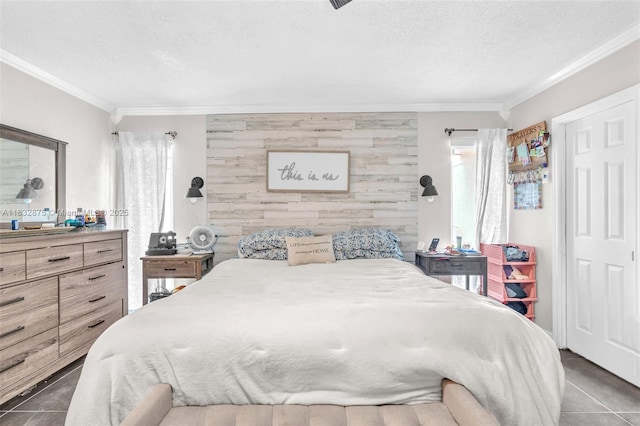 5820 Australian Pine Dr, Tamarac, FL 33319 - bedroom featuring ornamental molding, multiple windows, a textured ceiling, and tile patterned floors