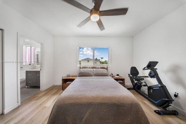 985 SW 147th Ct, Miami, FL 33194 - bedroom with light wood-style flooring, ensuite bath, and a ceiling fan