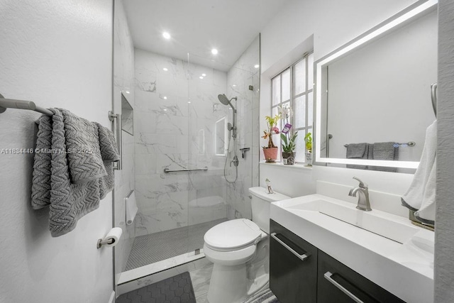 985 SW 147th Ct, Miami, FL 33194 - bathroom with vanity, a marble finish shower, marble finish floors, and recessed lighting