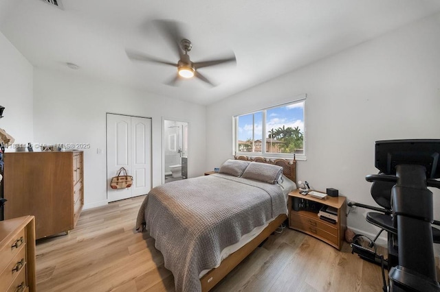 985 SW 147th Ct, Miami, FL 33194 - bedroom featuring light wood-style flooring, ceiling fan, and ensuite bath