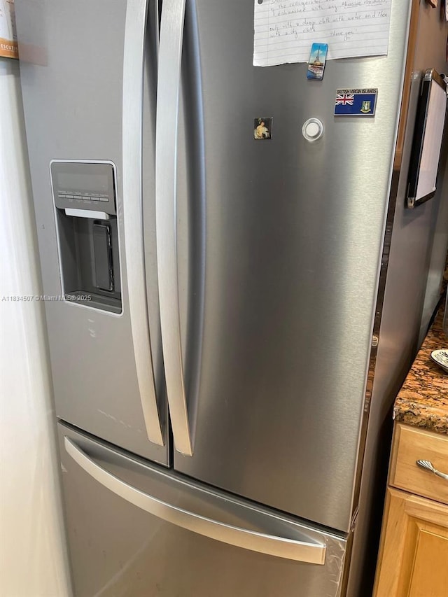 3180 S Ocean Dr Unit 1602, Hallandale Beach, FL 33009 - kitchen view of stainless steel fridge with ice dispenser and stone countertops