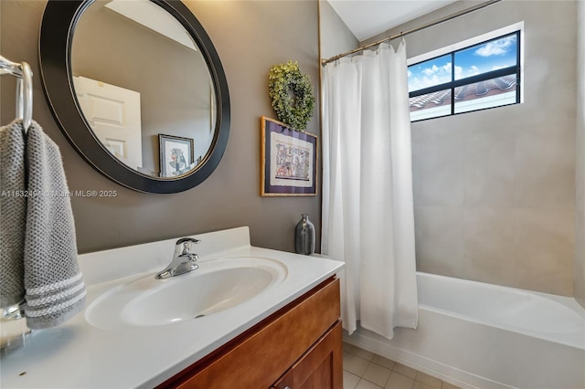 9932 NW 10th St, Miami, FL 33172 - bathroom featuring vanity, tile patterned flooring, and shower / bath combination with curtain