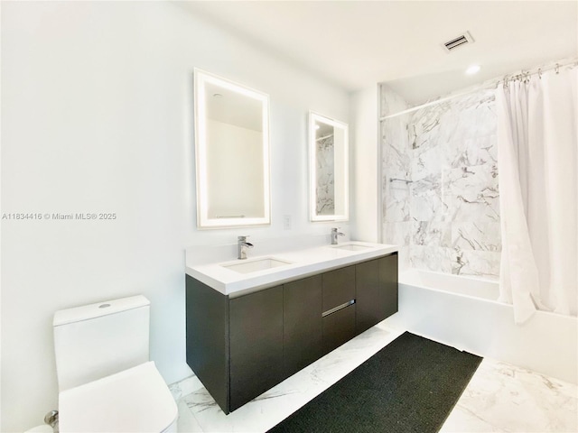 851 NE 1st Ave Unit 2802, Miami, FL 33132 - full bath featuring shower / tub combo, double vanity, and marble look tiles