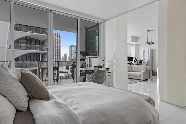 1040 Biscayne Blvd Unit 2108, Miami, FL 33132 - tiled bedroom with a desk, a view of city, and expansive windows