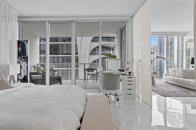 1040 Biscayne Blvd Unit 2108, Miami, FL 33132 - tiled bedroom with floor to ceiling windows