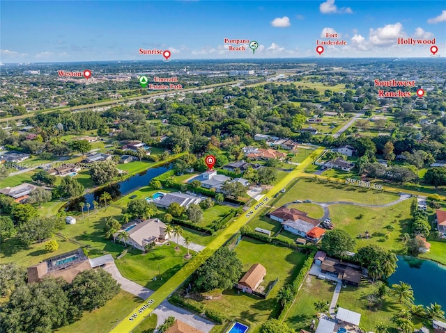 16701 SW 49th St, Southwest Ranches, FL 33331 - aerial perspective of suburban area featuring a large body of water