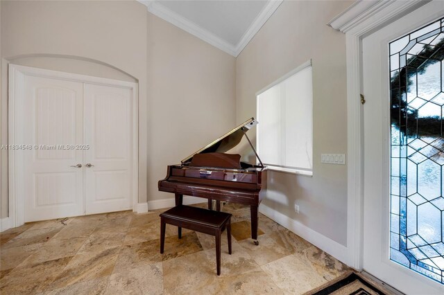 16701 SW 49th St, Southwest Ranches, FL 33331 - living area featuring ornamental molding and stone finish flooring