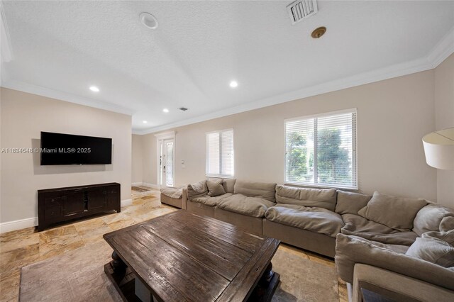 16701 SW 49th St, Southwest Ranches, FL 33331 - living room featuring crown molding and recessed lighting