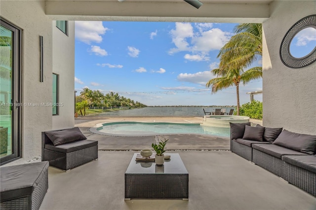 18269 SW 54th St, Miramar, FL 33029 - view of swimming pool featuring outdoor lounge area, a patio area, and a pool with connected hot tub