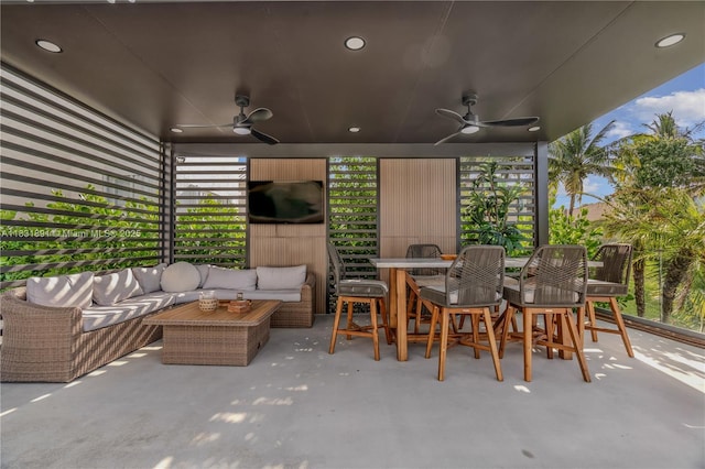 18269 SW 54th St, Miramar, FL 33029 - view of patio featuring a ceiling fan, an outdoor hangout area, and outdoor dining area