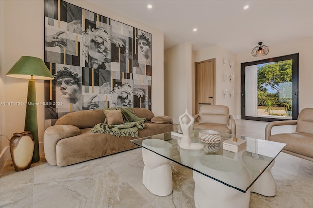 18269 SW 54th St, Miramar, FL 33029 - living area featuring marble tiled floors and recessed lighting
