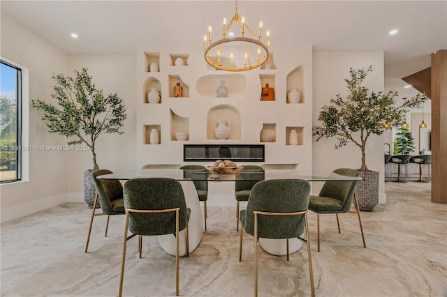 18269 SW 54th St, Miramar, FL 33029 - dining space with a chandelier, recessed lighting, and marble finish floors