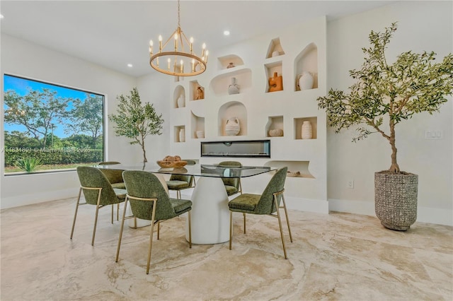 18269 SW 54th St, Miramar, FL 33029 - dining area with marble tiled floors, built in features, a chandelier, and recessed lighting