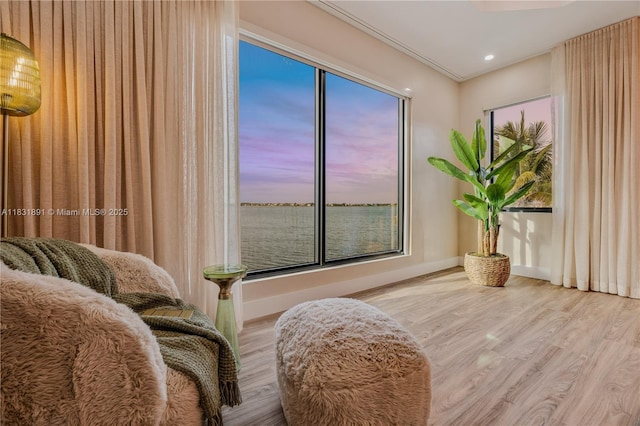 18269 SW 54th St, Miramar, FL 33029 - sitting room featuring wood finished floors, healthy amount of natural light, recessed lighting, and a water view