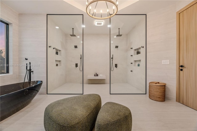18269 SW 54th St, Miramar, FL 33029 - full bath featuring walk in shower, a soaking tub, and a chandelier