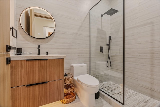 18269 SW 54th St, Miramar, FL 33029 - full bathroom with vanity, walk in shower, and tile walls