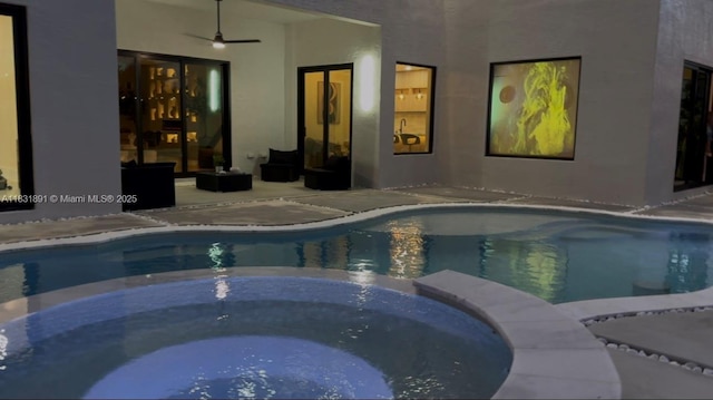18269 SW 54th St, Miramar, FL 33029 - view of pool featuring a pool with connected hot tub, ceiling fan, and a patio
