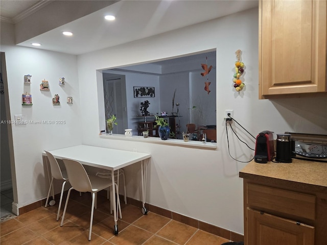 1000 Parkview Dr Unit 114, Hallandale Beach, FL 33009 - tiled dining room featuring recessed lighting and ornamental molding