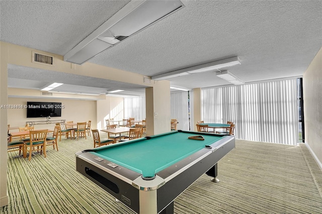 1000 Parkview Dr Unit 114, Hallandale Beach, FL 33009 - playroom featuring a textured ceiling, carpet floors, and billiards