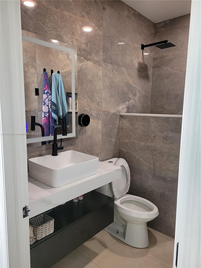 16909 SW 141st Ct, Miami, FL 33177 - full bath with tile walls, vanity, tile patterned flooring, and a tile shower