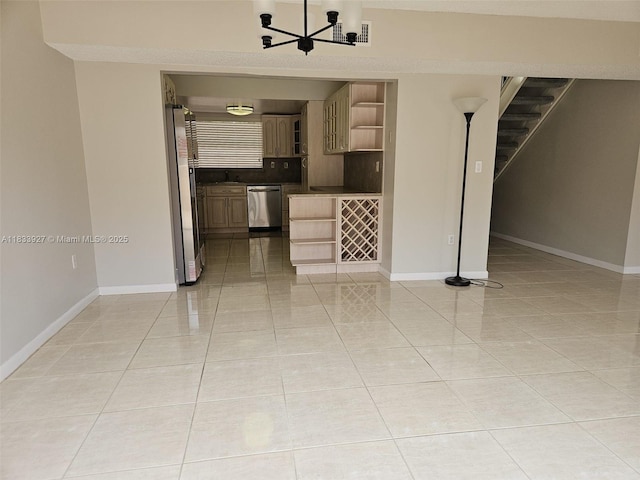 9199 Fontainebleau Blvd Unit 6, Miami, FL 33172 - unfurnished living room featuring light tile patterned floors, a chandelier, and stairway