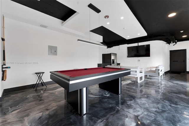 4000 NE 168th St Unit 113B, North Miami Beach, FL 33160 - rec room featuring concrete floors, billiards table, recessed lighting, and electric panel