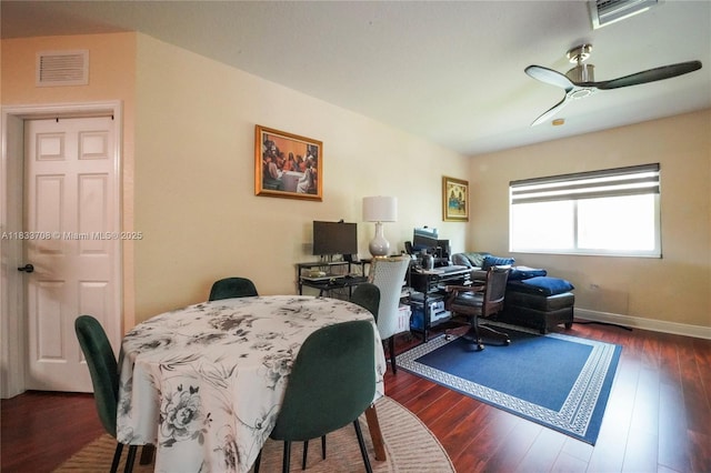 3335 Palomino Dr, Davie, FL 33024 - dining area featuring a ceiling fan, dark wood-style floors, and an office area