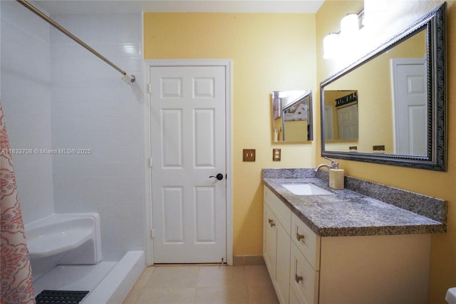 3335 Palomino Dr, Davie, FL 33024 - bathroom featuring vanity, tile patterned flooring, and a shower with curtain