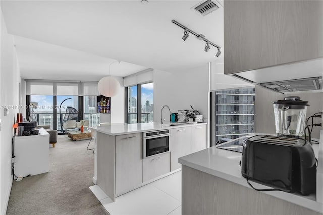 501 NE 31st St Unit 2308, Miami, FL 33137 - kitchen with modern cabinets, a peninsula, rail lighting, and light countertops