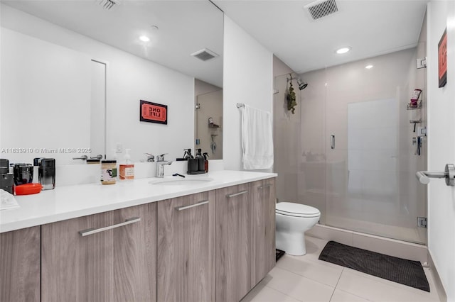 501 NE 31st St Unit 2308, Miami, FL 33137 - bathroom with vanity, tile patterned flooring, a shower stall, and recessed lighting
