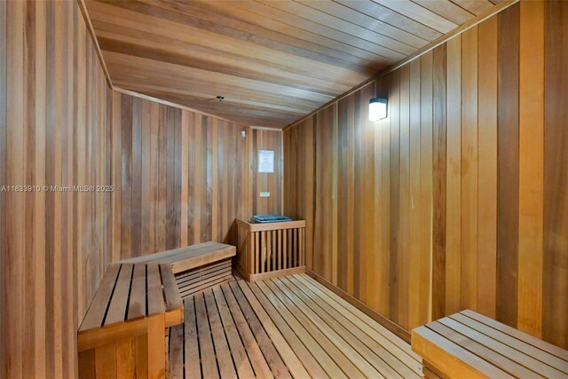 501 NE 31st St Unit 2308, Miami, FL 33137 - sauna / steam room with wooden ceiling, hardwood / wood-style floors, and wooden walls