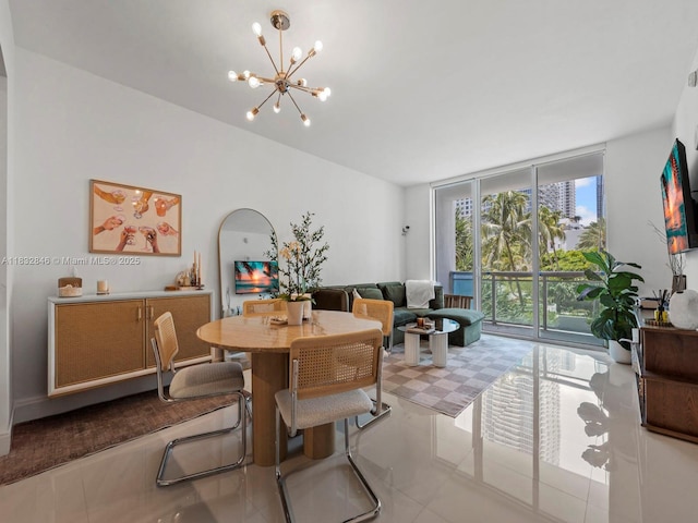 950 Brickell Bay Dr Unit 1103, Miami, FL 33131 - tiled dining space with floor to ceiling windows and a chandelier