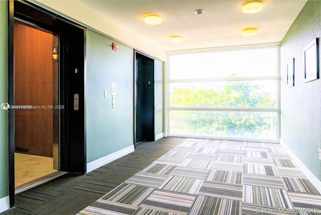 816 NW 11th St Unit 801, Miami, FL 33136 - hallway with carpet floors, elevator, and a textured wall