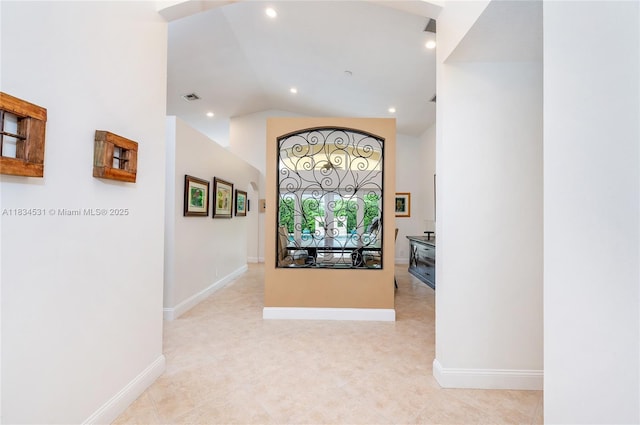 1583 SW 191st Ave, Pembroke Pines, FL 33029 - hall with recessed lighting, vaulted ceiling, and light tile patterned floors