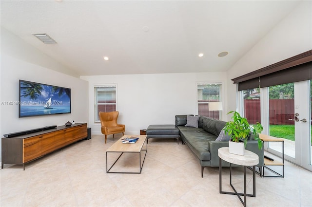 1583 SW 191st Ave, Pembroke Pines, FL 33029 - living area featuring lofted ceiling, recessed lighting, and light tile patterned floors