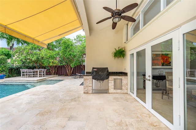 1583 SW 191st Ave, Pembroke Pines, FL 33029 - view of patio / terrace featuring area for grilling, a ceiling fan, french doors, and outdoor dining space
