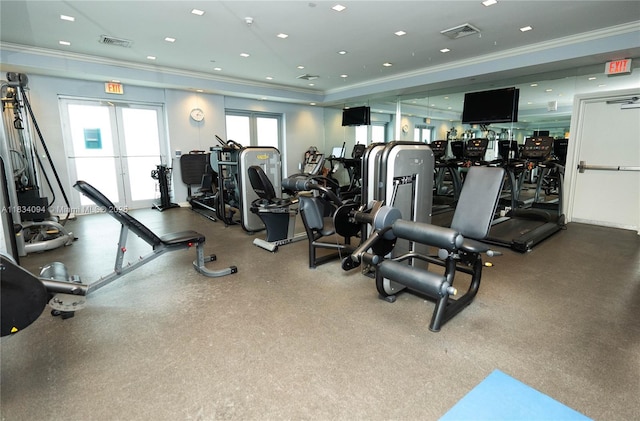 150 Sunny Isles Blvd Unit 1-Th403, Sunny Isles Beach, FL 33160 - gym featuring crown molding