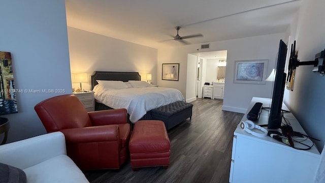 3910 Inverrary Blvd Unit 503-B, Lauderhill, FL 33319 - bedroom featuring dark wood-type flooring, connected bathroom, and ceiling fan