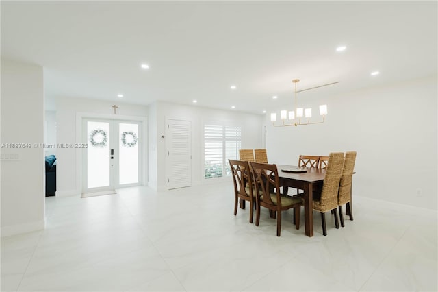 9471 SW 10th St, Miami, FL 33174 - dining space featuring a chandelier, recessed lighting, and french doors