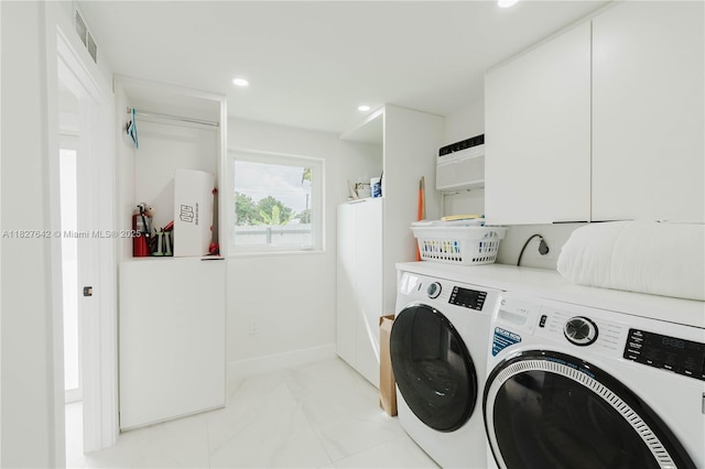9471 SW 10th St, Miami, FL 33174 - laundry room featuring independent washer and dryer, light marble finish floors, and recessed lighting