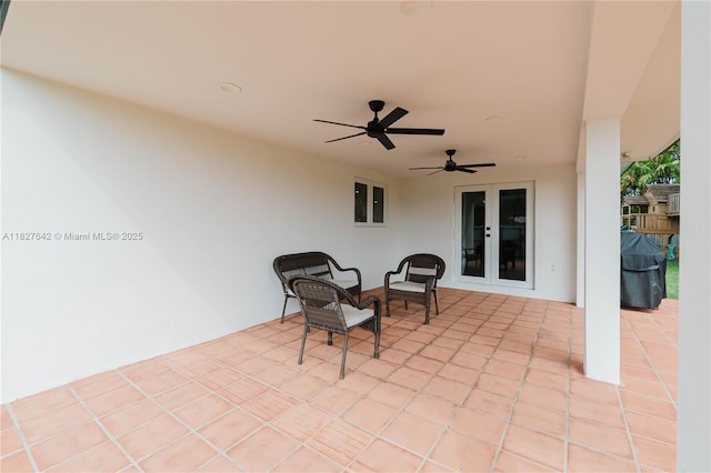9471 SW 10th St, Miami, FL 33174 - view of patio with french doors, grilling area, and ceiling fan
