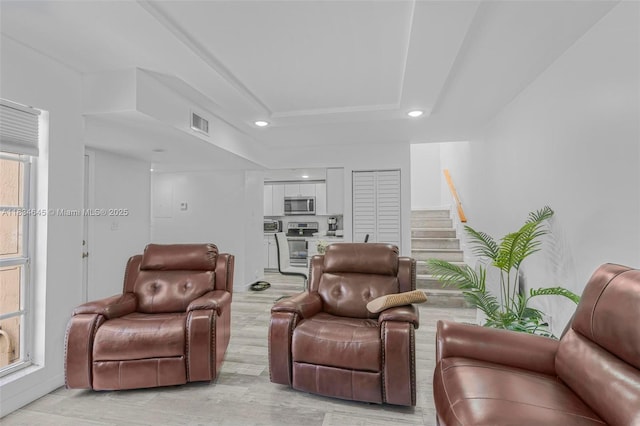 11955 SW 18th Ter Unit 9, Miami, FL 33175 - living area featuring recessed lighting, stairs, and light wood-style flooring